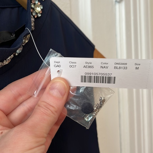 J.Crew NWT Navy Blue jeweled neck peplum top - Picture 3 of 6